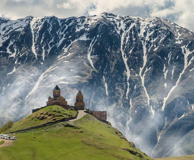 Kazbegi Tour with Fantastic Views of Caucasus Mountains - Ananuri Castle by Jinvali Reservoir: medieval stone with serious mountain drama